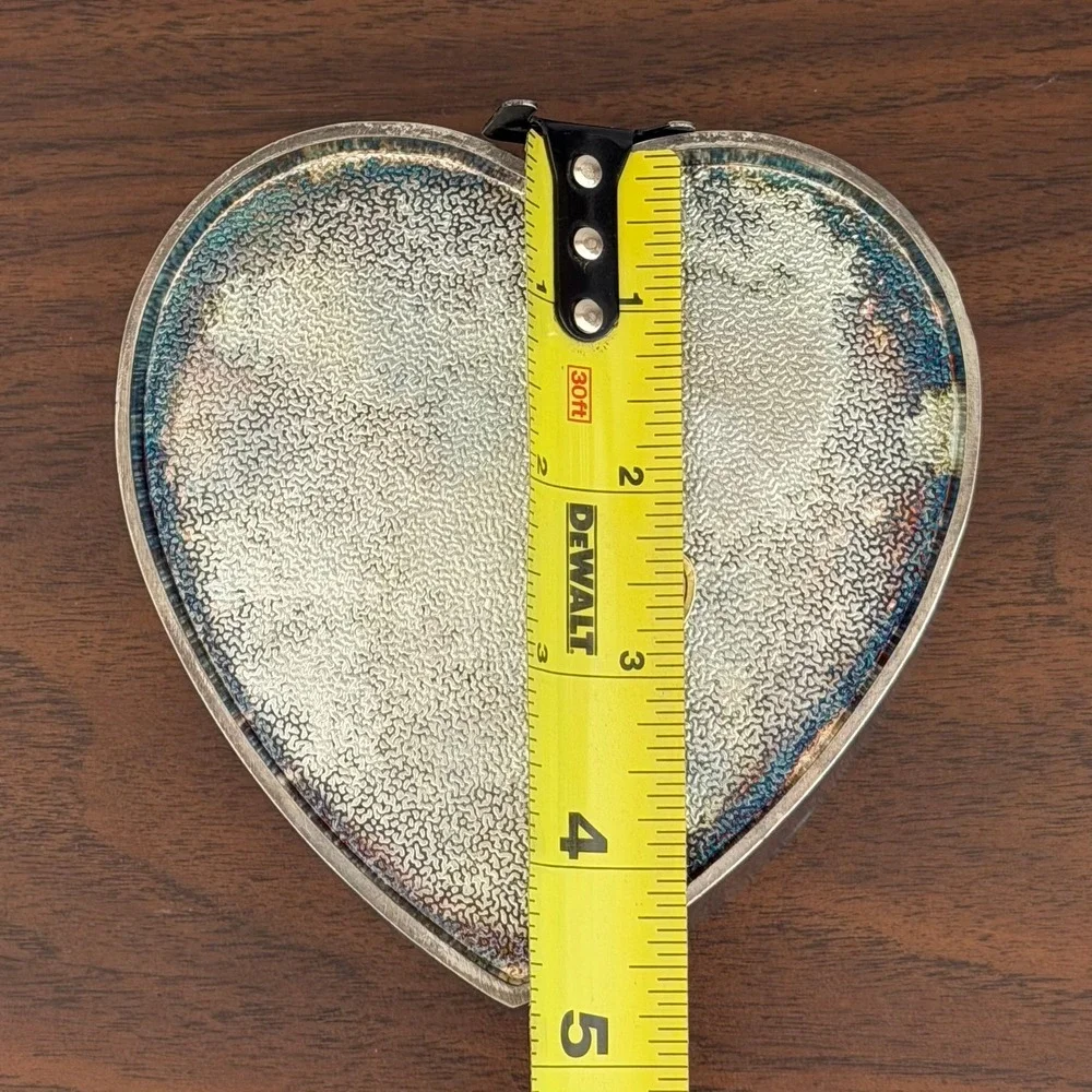 Vintage Silver Heart Jewelry Box Gold Bow‎ Cottagecore Coquette Lid Small